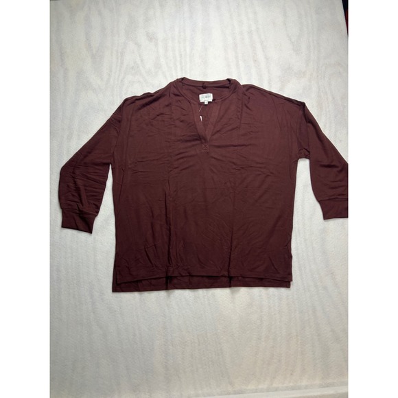 Lou & Grey Bohemian Rouge V Neck Split Hem Long Sleeve Sweatshirt Top XL New - Picture 2 of 11